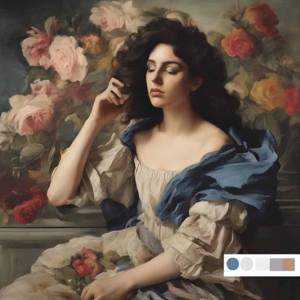 Αλντόρφα Καρί, γυναίκες στην ιστορία της τέχνης, πορτρέτο γυναίκας με λουλούδια, κλασικό, ρομαντικό στυλ, καλλιτεχνική απεικόνιση, θηλυκή ομορφιά, ιστορία της τέχνης και γυναικείες μορφές.