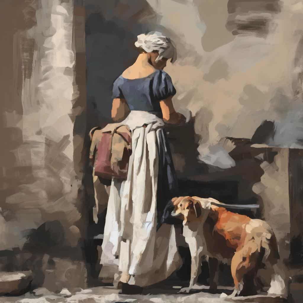 Γυναίκα στην τέχνη και την ιστορία, καλλιτεχνική απεικόνιση γυναίκας με σκύλο, σύγχρονο ή κλασικό θέμα, εικόνα από την ιστορία της τέχνης, εικαστικό πορτρέτο γυναίκας.